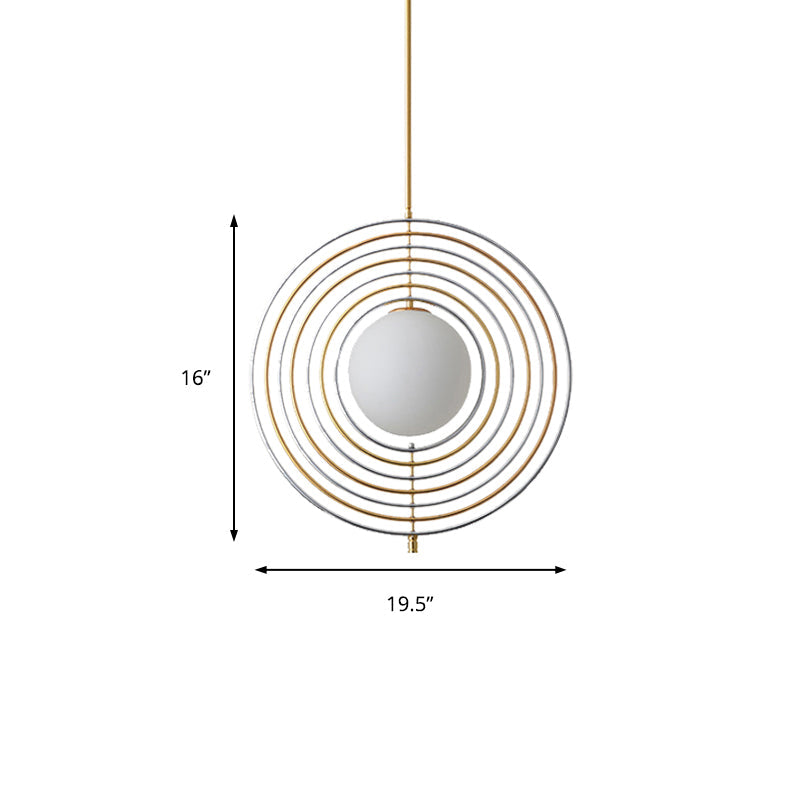 Gold Frosted Glass Orbit Pendant Light - Modern 1-Light Hanging Fixture for Dining Room with Concentric Rings