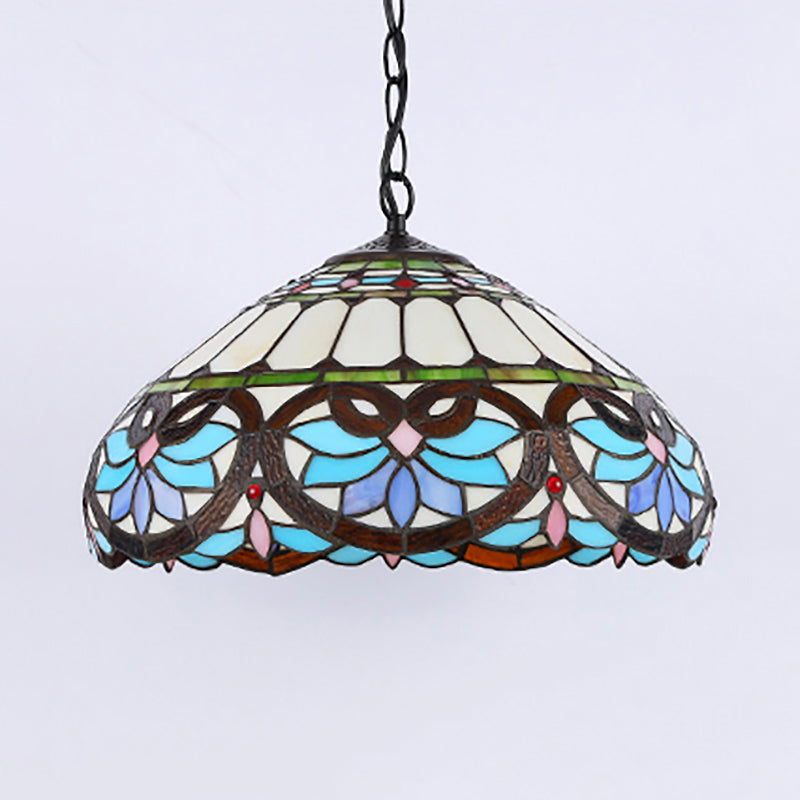 Victorian Stained Glass Dome Pendant Light for Dining Room Ceiling