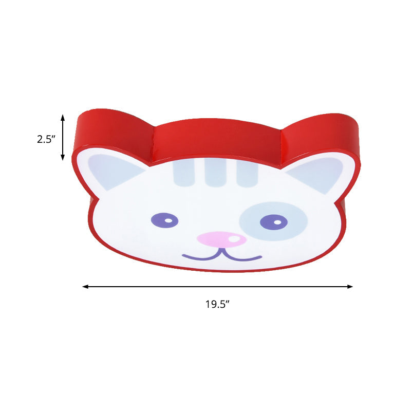 Cat Shaped Red Animal Ceiling Lamp - Metal & Acrylic Flush Ceiling Light for Kitchen Foyer