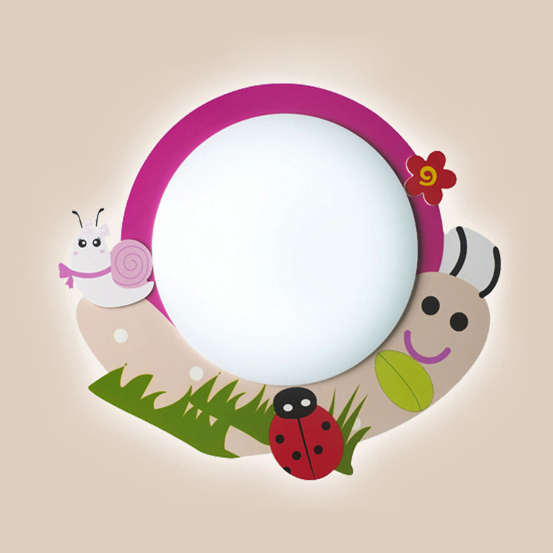 Cartoon Pink Snail Ceiling Light: Fun Metal & Acrylic Flush Mount for Girls' Bedrooms