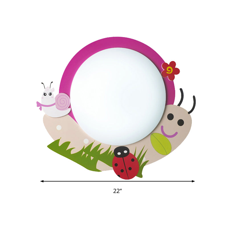 Cartoon Pink Snail Ceiling Light: Fun Metal & Acrylic Flush Mount for Girls' Bedrooms