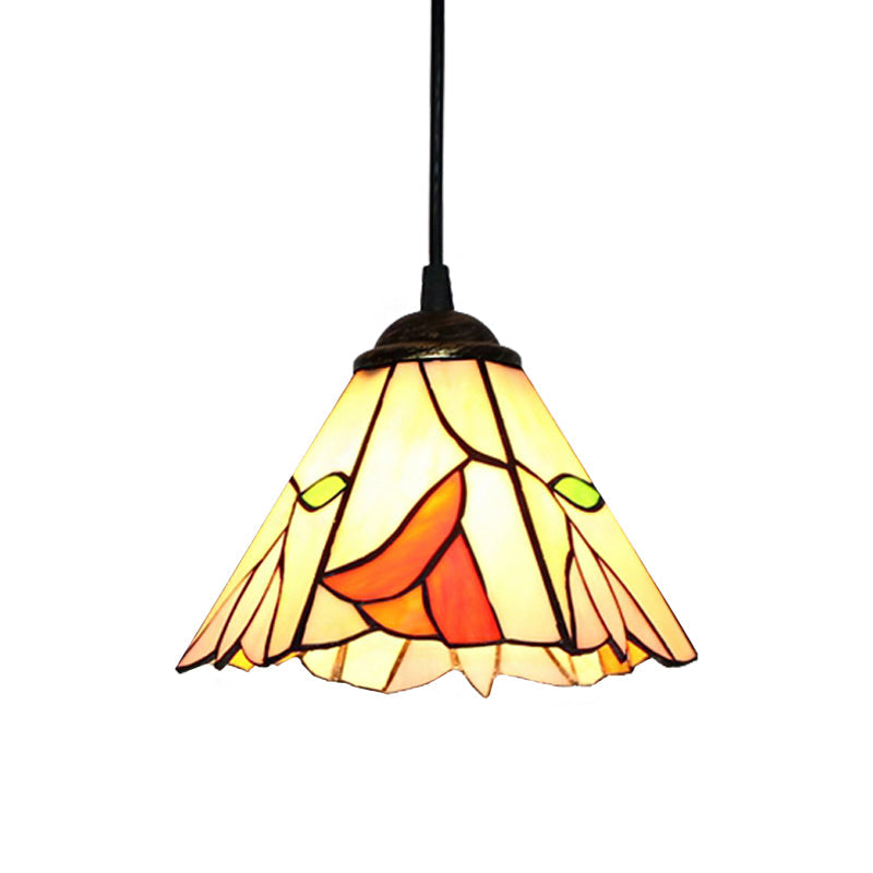 Luminaire suspendu de chambre à coucher en verre teinté Tiffany avec abat-jour beige