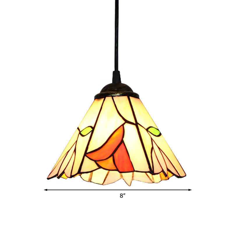 Luminaire suspendu de chambre à coucher en verre teinté Tiffany avec abat-jour beige