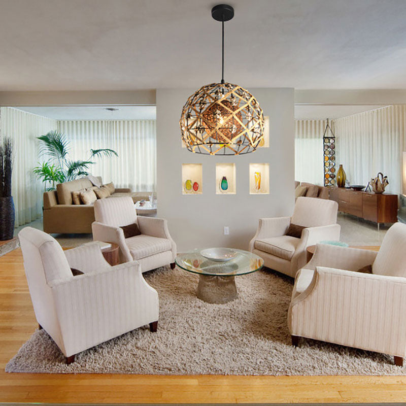 Asian Style Beige Pendant Light with Metal & Rope for Cottage