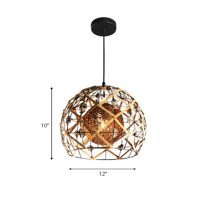 Asian Style Beige Pendant Light with Metal & Rope for Cottage