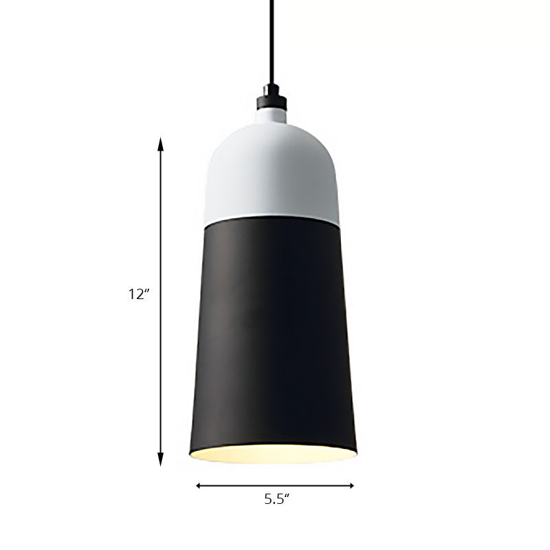 Metal Domed Hanging Light Fixture - Modern Simple Suspension Lamp, Black & White