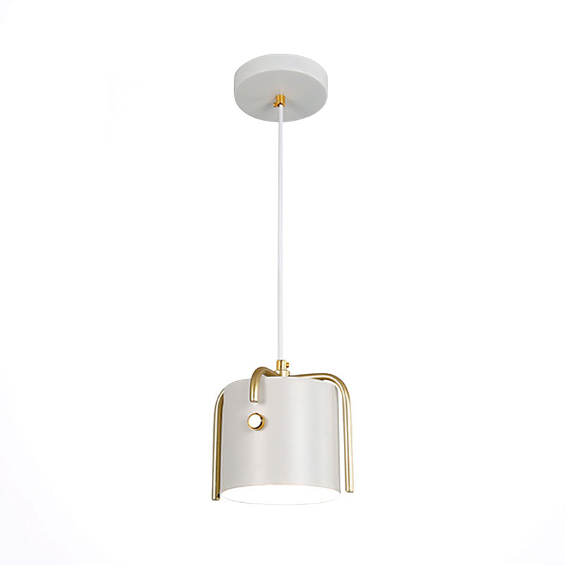 Stylish Macaron Hanging Light - 1 Light with Metallic Shade - Gray/White Barrel Suspension Lamp - Ideal for Dining Room