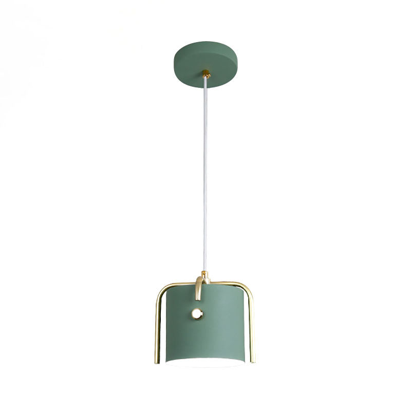 Stylish Macaron Hanging Light - 1 Light with Metallic Shade - Gray/White Barrel Suspension Lamp - Ideal for Dining Room