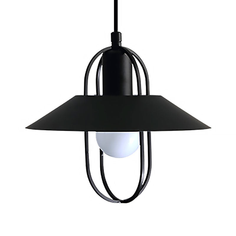 Contemporary Hanging Light with Metal Shade - 1 Light - Black/Pink/White Lantern Suspension