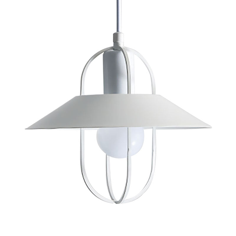 Contemporary Hanging Light with Metal Shade - 1 Light - Black/Pink/White Lantern Suspension