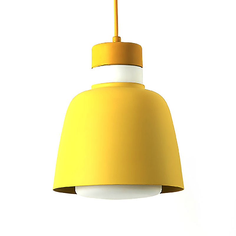 Modernistic Bell Ceiling Pendant Light: Black/Pink/Yellow Metal Hanging Lamp Kit With 1 Light