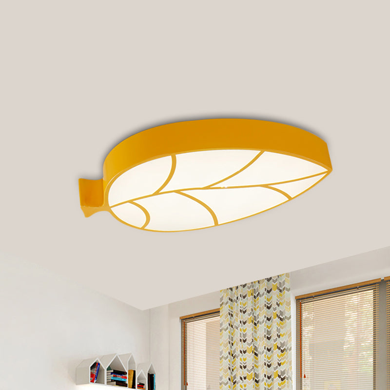 LED Children's Flush Mount Fixture with Acrylic Leaf-Like Shade in Red/Pink/Yellow - Warm/White Light