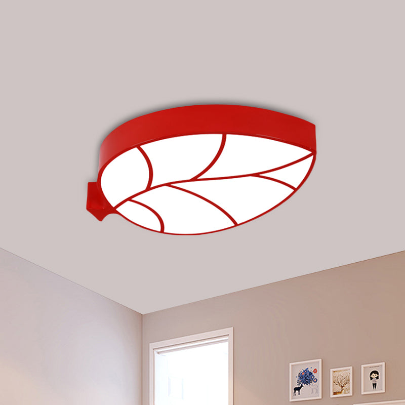 Led Childrens Flush Mount Fixture With Acrylic Leaf-Like Shade In Red/Pink/Yellow - Warm/White Light