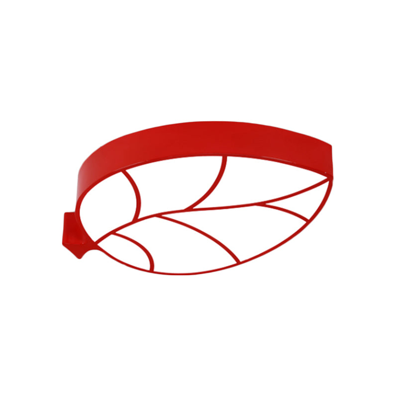 LED Children's Flush Mount Fixture with Acrylic Leaf-Like Shade in Red/Pink/Yellow - Warm/White Light