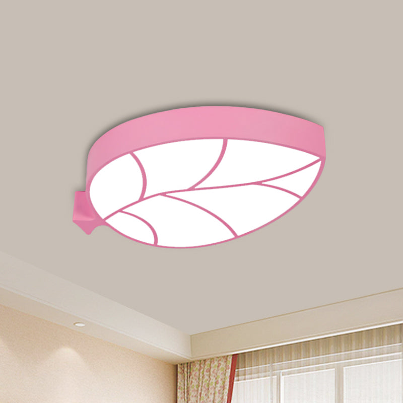 LED Children's Flush Mount Fixture with Acrylic Leaf-Like Shade in Red/Pink/Yellow - Warm/White Light
