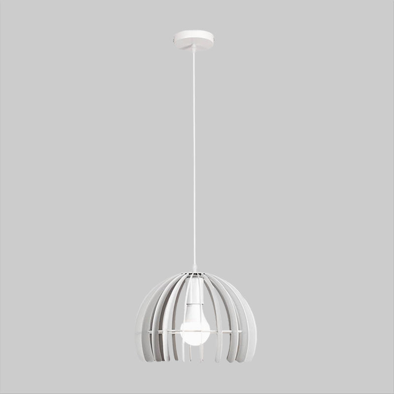 Contemporary Domed Cage Hanging Lamp Kit for Living Room - Metal Single Bulb Suspension Pendant in Black/White