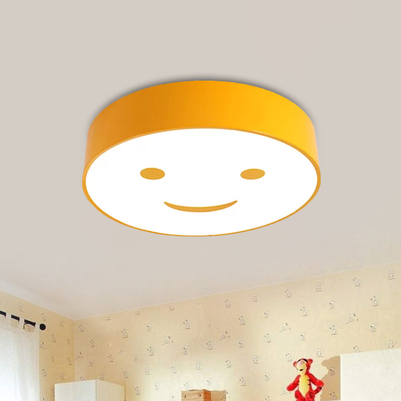Round Smiling Face LED Flush Mount Light - Kids Acrylic Close-to-Ceiling Lamp for Kindergarten - Red/Yellow/Blue