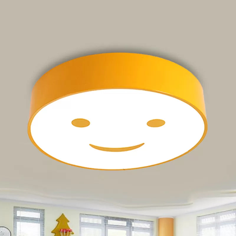 Round Smiling Face LED Flush Mount Light - Kids Acrylic Close-to-Ceiling Lamp for Kindergarten - Red/Yellow/Blue