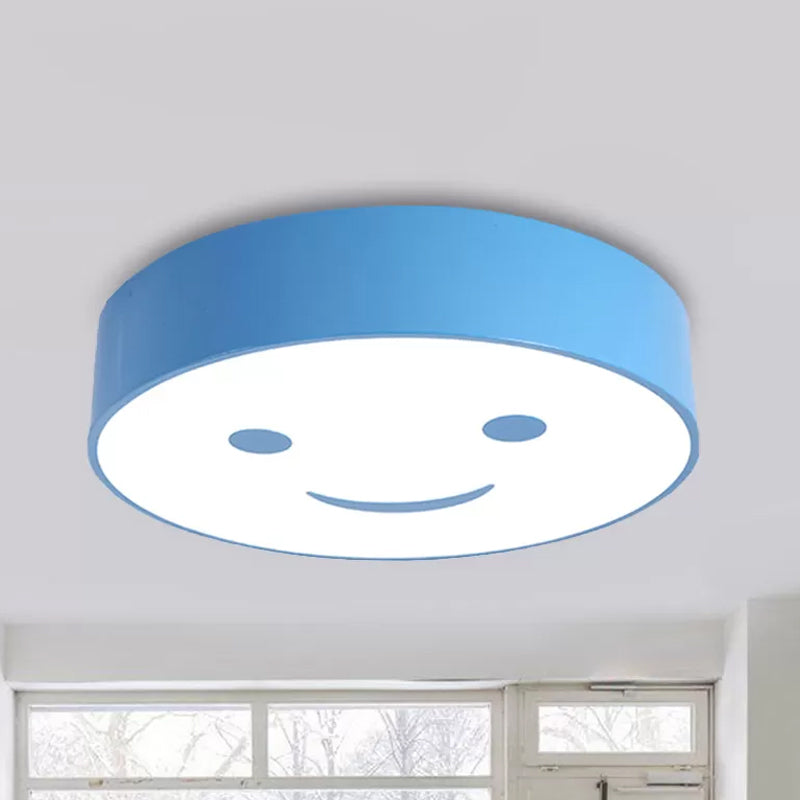 Round Smiling Face LED Flush Mount Light - Kids Acrylic Close-to-Ceiling Lamp for Kindergarten - Red/Yellow/Blue