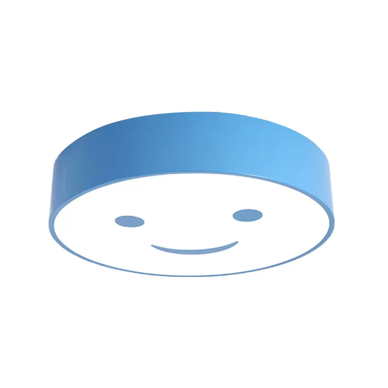 Round Smiling Face LED Flush Mount Light - Kids Acrylic Close-to-Ceiling Lamp for Kindergarten - Red/Yellow/Blue