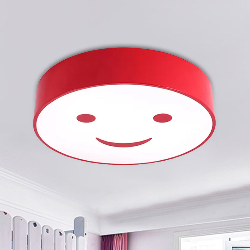 Round Smiling Face LED Flush Mount Light - Kids Acrylic Close-to-Ceiling Lamp for Kindergarten - Red/Yellow/Blue