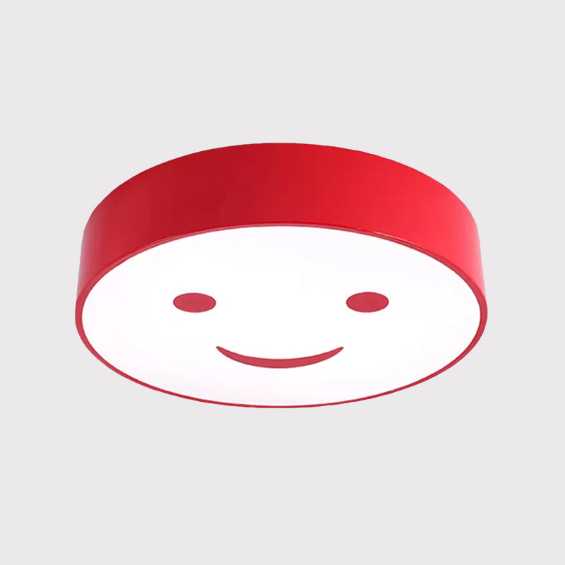 Round Smiling Face LED Flush Mount Light - Kids Acrylic Close-to-Ceiling Lamp for Kindergarten - Red/Yellow/Blue