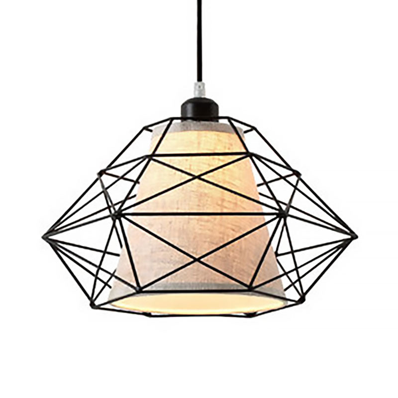 Modern Black/Gold Diamond Ceiling Lamp - 1 Light Wire Caged Hanging Fixture For Dining Room