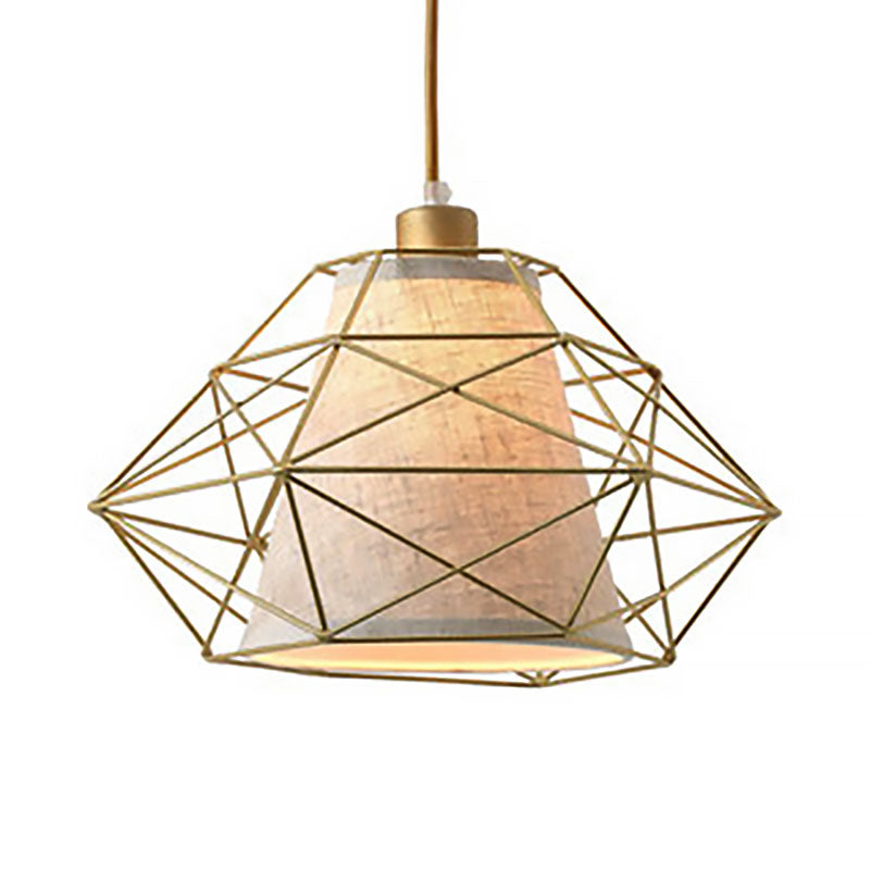 Modern Black/Gold Diamond Ceiling Lamp - 1 Light Wire Caged Hanging Fixture For Dining Room