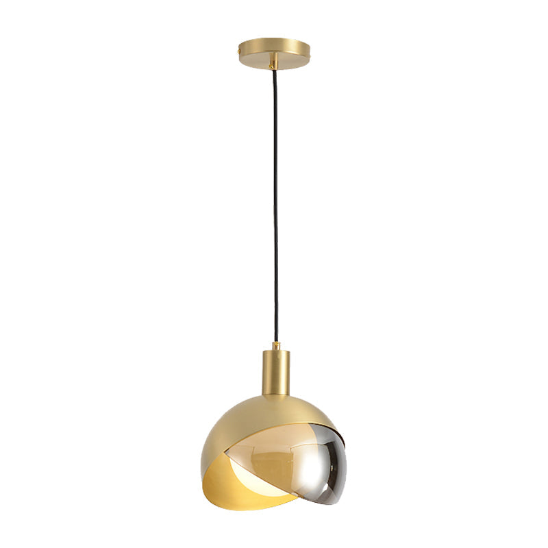 Contemporary Gold Metal Dome Ceiling Light Fixture - Single Head Suspended