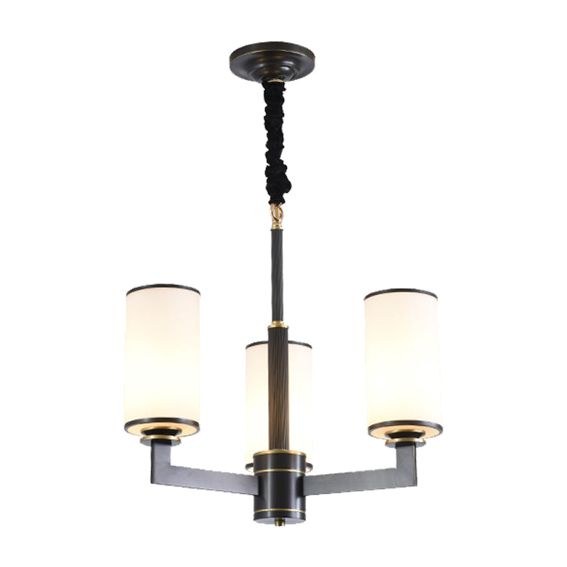 Lustre minimaliste noir à 3 bras et abat-jour en verre blanc givré - Plafonnier de salle à manger