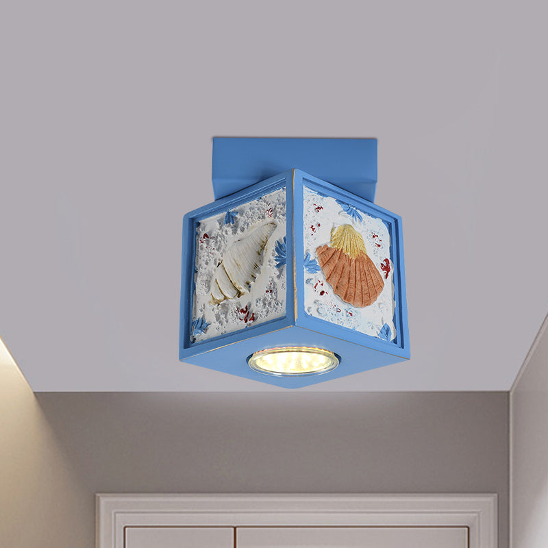 Blue/Light Blue Shell Design Kids Ceiling Light - Cubic Corridor Resin Flush Mount Fixture - 1-Light