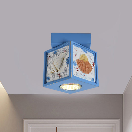 Blue/Light Blue Shell Design Kids Ceiling Light - Cubic Corridor Resin Flush Mount Fixture - 1-Light