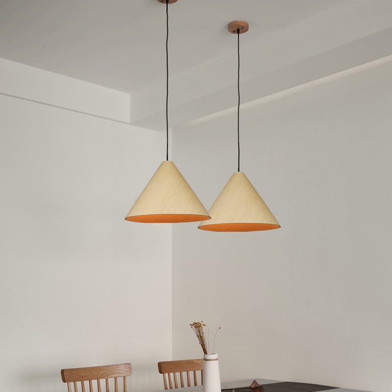 Rustic Red/Beige Hanging Lamp with Conic Wood Shade - 10"/13" Wide