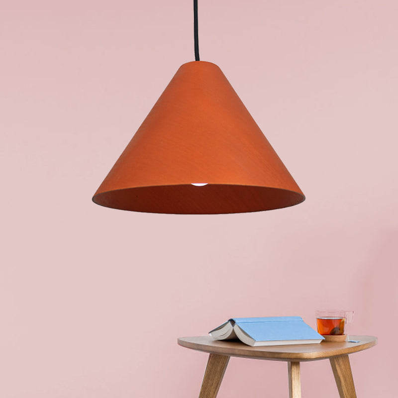 Rustic Red/Beige Hanging Lamp with Conic Wood Shade - 10"/13" Wide