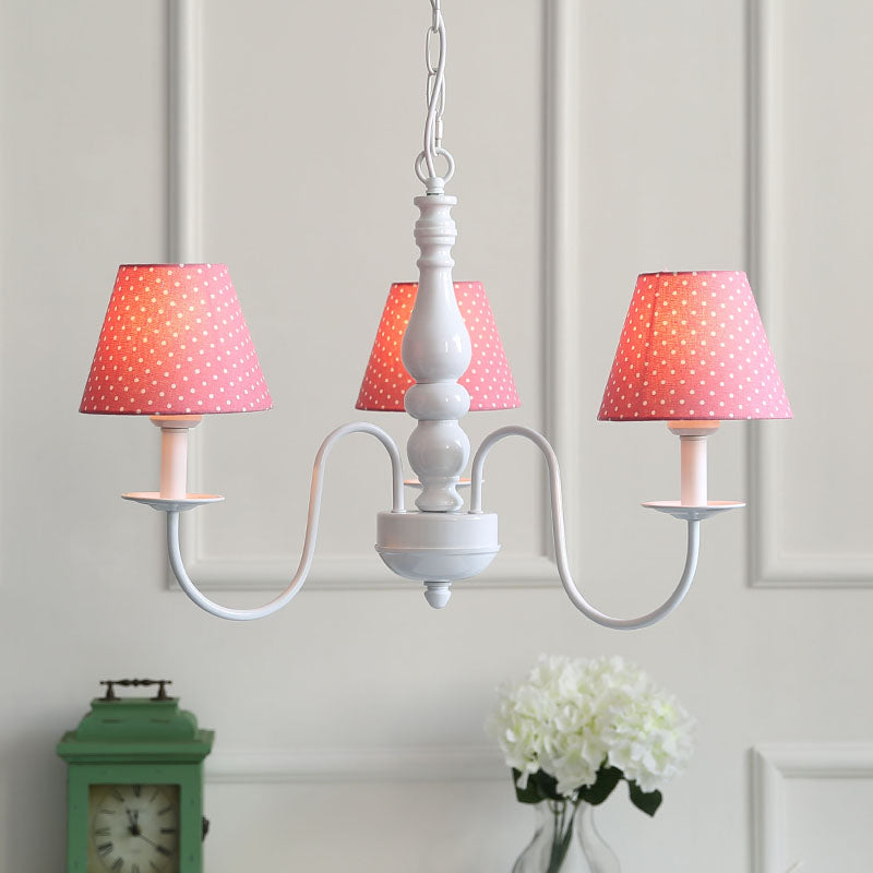 Nordic Style Kids Bedroom Chandelier - Bucket Shade Fabric Metal 3 Lights