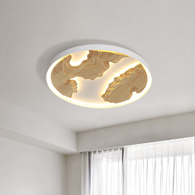 Modern LED Metal Flush Mount Ceiling Light with Wood Design - 16"/19.5"/23.5" White/Gold