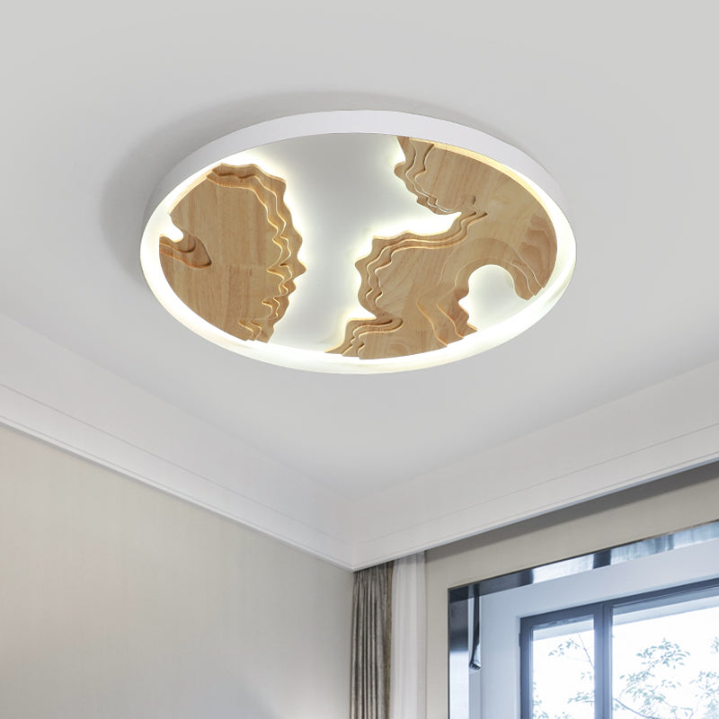 Modern LED Metal Flush Mount Ceiling Light with Wood Design - 16"/19.5"/23.5" White/Gold