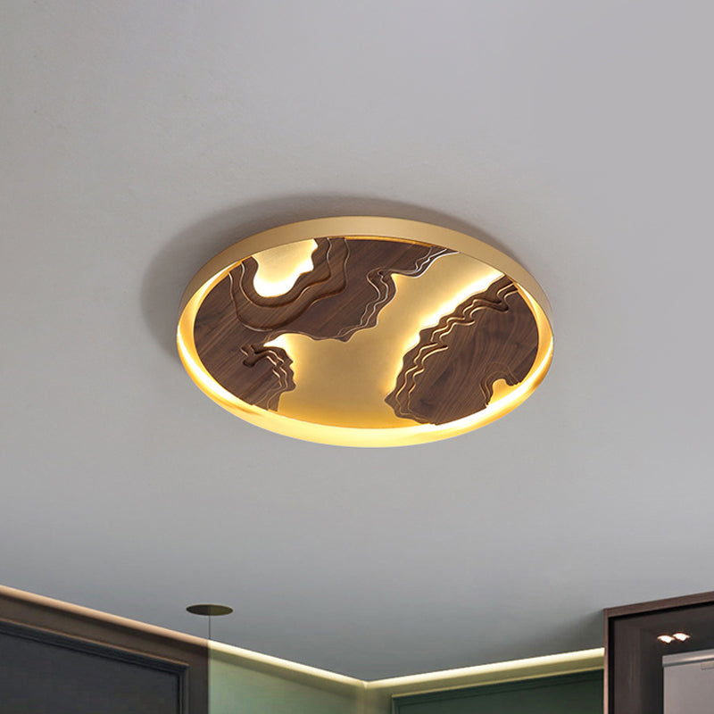 Modern LED Metal Flush Mount Ceiling Light with Wood Design - 16"/19.5"/23.5" White/Gold