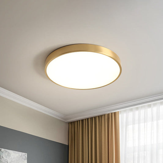 Modern LED Brass Ceiling Light Fixture for Bedroom - Square/Round Metallic Flush Mount