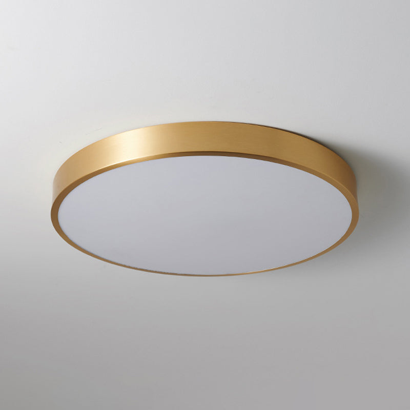 Modern LED Brass Ceiling Light Fixture for Bedroom - Square/Round Metallic Flush Mount