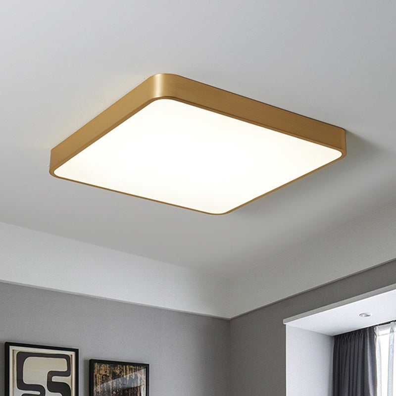 Modern LED Brass Ceiling Light Fixture for Bedroom - Square/Round Metallic Flush Mount