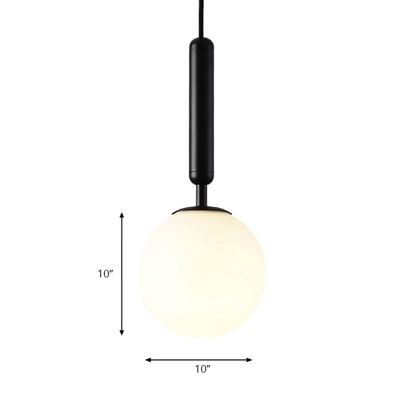 Modernist White Glass Pendant Light with Black/Gold Finish - Adjustable Sizes