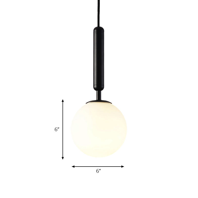Modernist White Glass Pendant Light with Black/Gold Finish - Adjustable Sizes