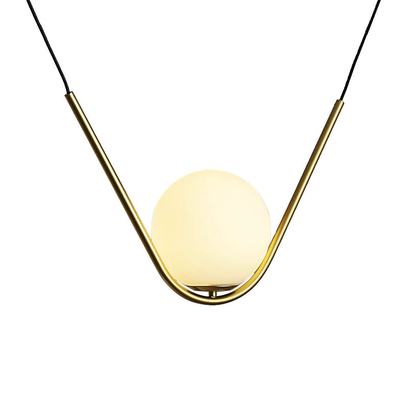 Modern Gold Glass Pendant Light with LED, V-Shaped Rod for Dining Room