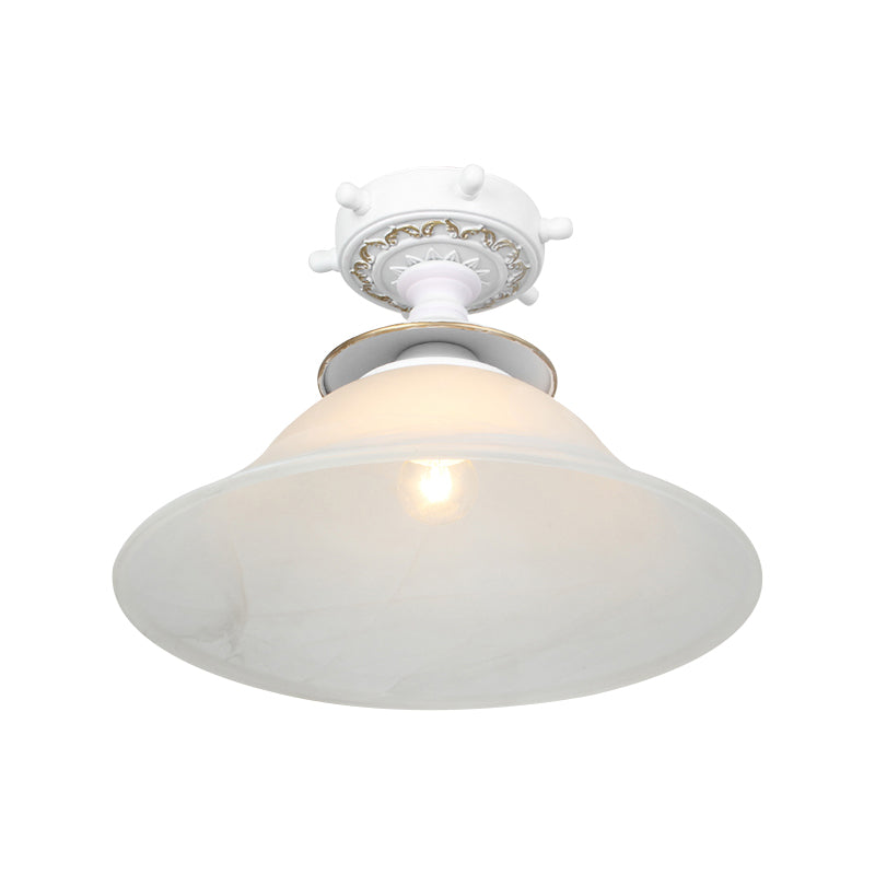 Plafonnier en verre opalin de style nautique en forme de cloche en noir/blanc/bleu – Luminaire semi-encastré à 1 ampoule pour couloir