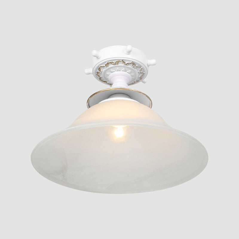 Plafonnier en verre opalin de style nautique en forme de cloche en noir/blanc/bleu – Luminaire semi-encastré à 1 ampoule pour couloir