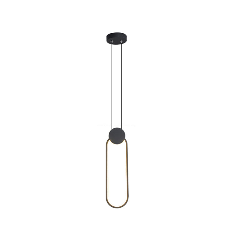 Plafonnier LED suspendu minimaliste en forme d'ellipse noire à lumière chaude/blanche