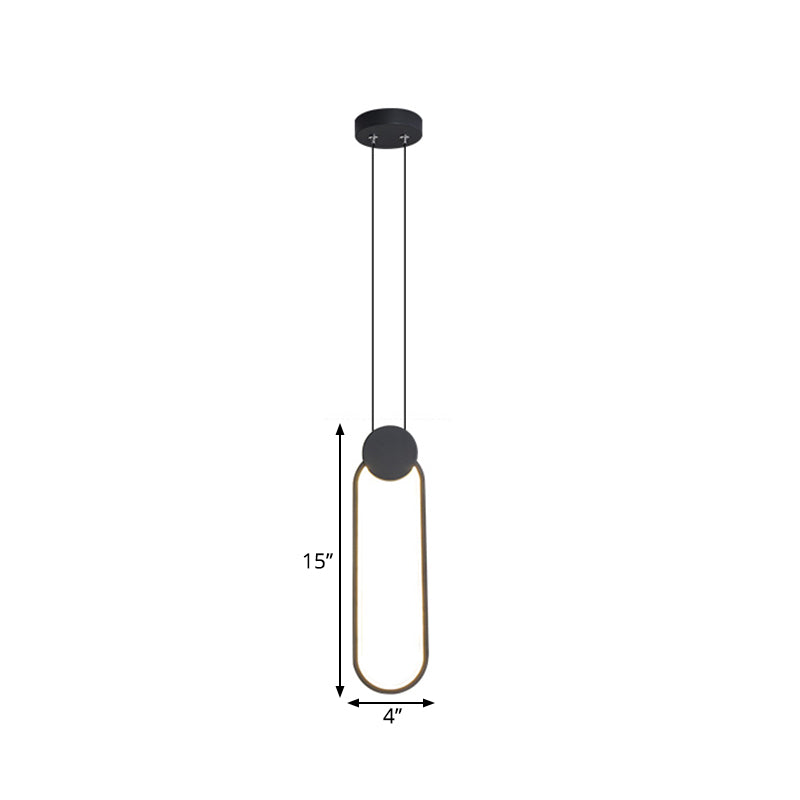 Plafonnier LED suspendu minimaliste en forme d'ellipse noire à lumière chaude/blanche