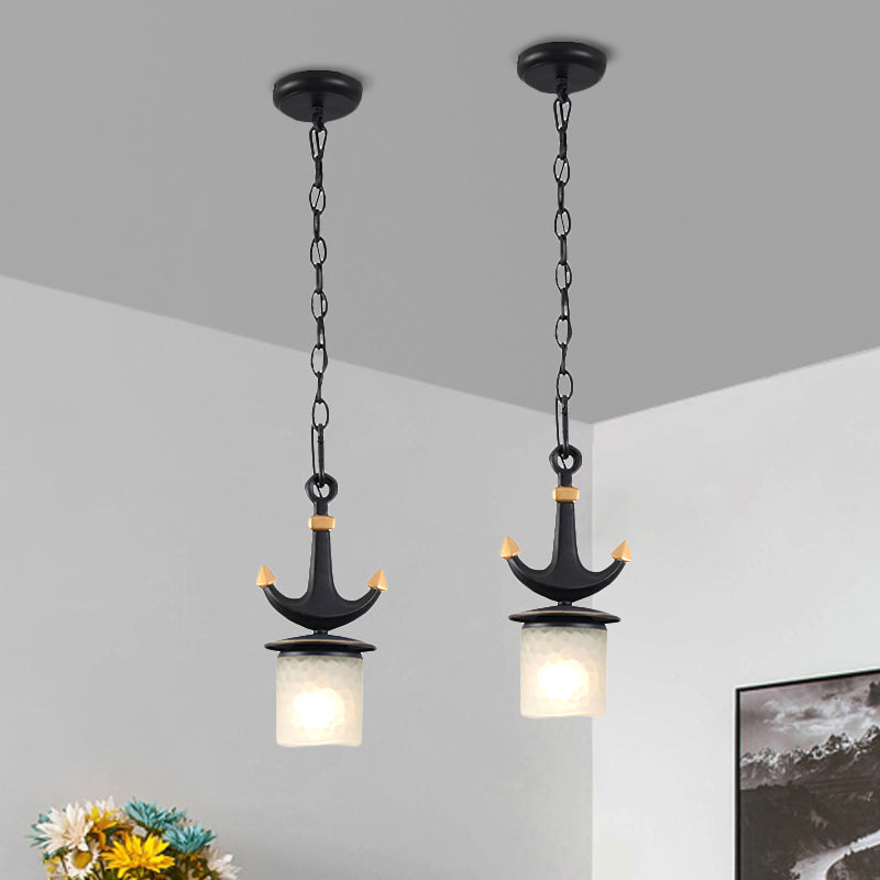 Nursery Hanging Lamp With Simple Dimpled Glass Shade - 1-Light Down Lighting In Black/Blue 6/13 W