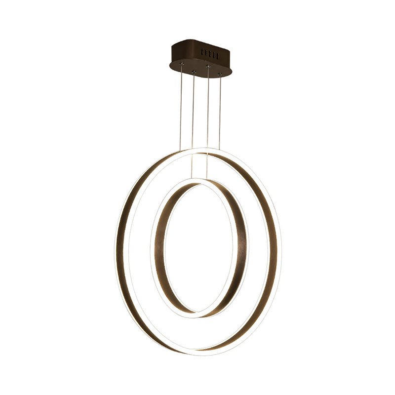 Minimalist LED Dual Hoop Pendant Light with Warm/White Down Lighting - Dark Coffee Aluminum